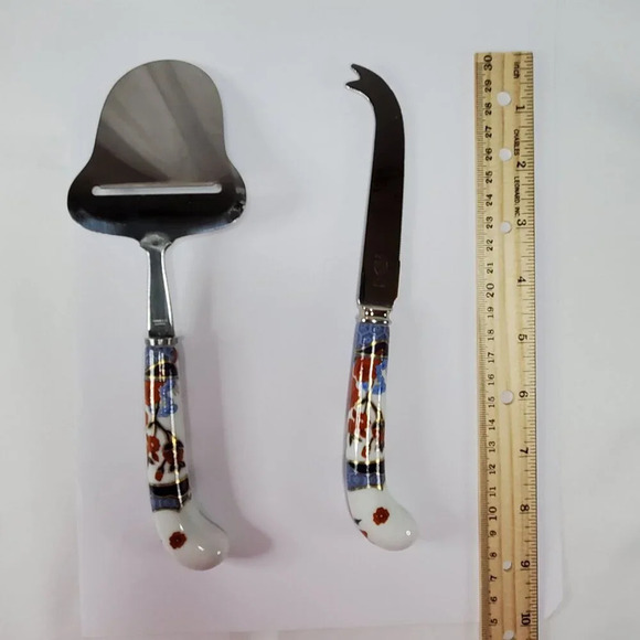 Vintage Prill Sheffield England Porcelain Handles Cutlery Cheese Set Stainless - Picture 3 of 9